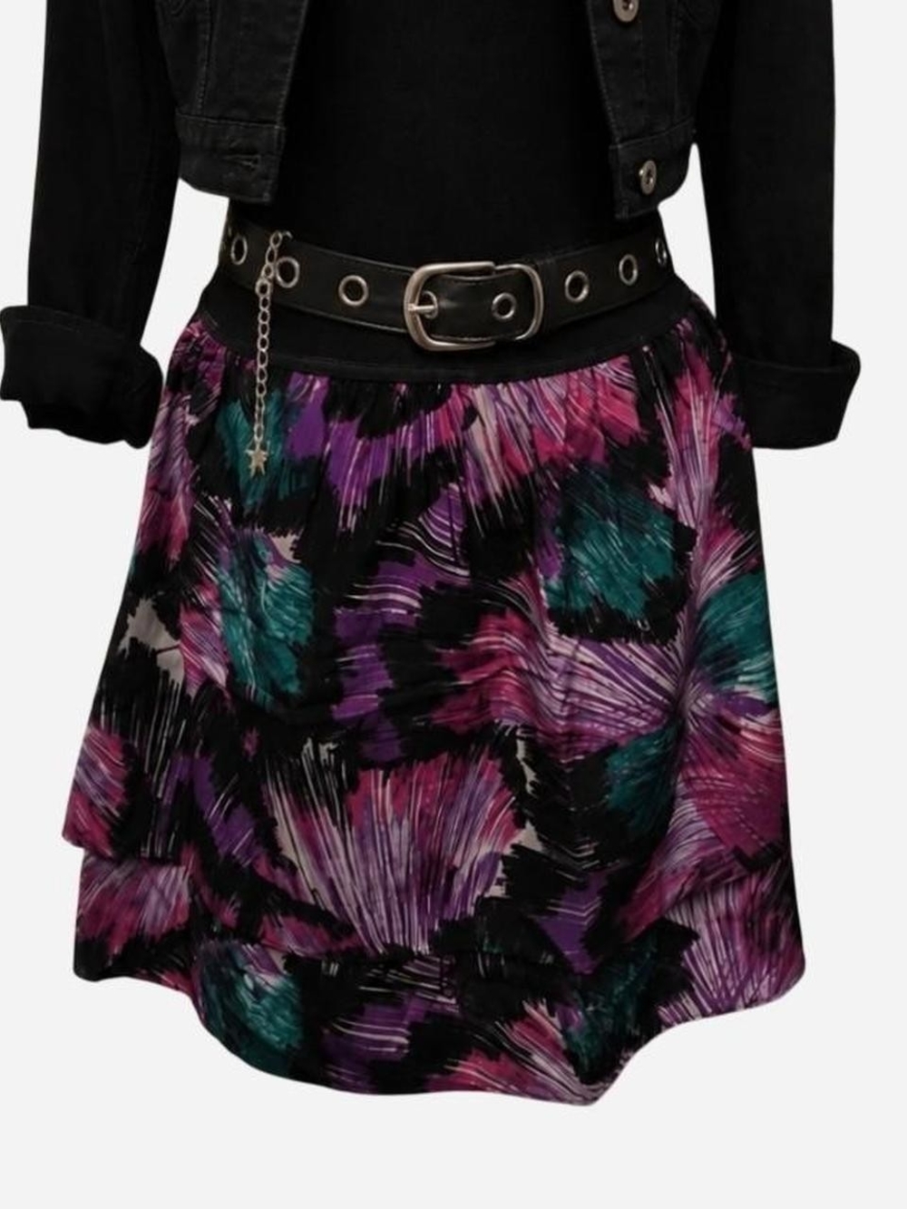 Elle Multicolor Circle Skirt - Black, Purple & Teal